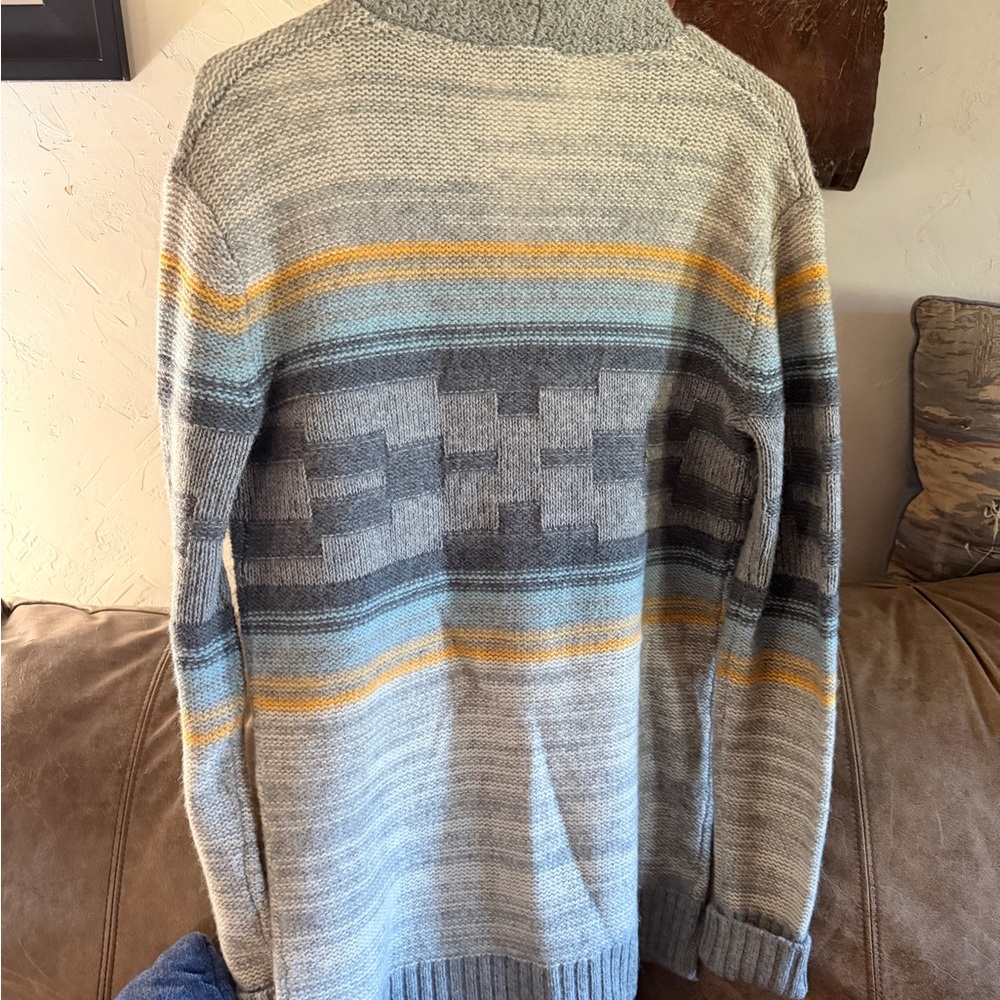 Pendleton Women’s Shawl Collar Button Cardigan - Gray with Blue & Yellow Stripes - Picture 3 of 3